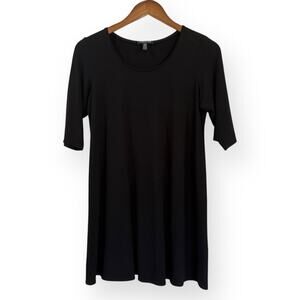 EILEEN FISHER Tunic PM Lightweight Viscose Jersey Round Neck Elbow Sleeve Black